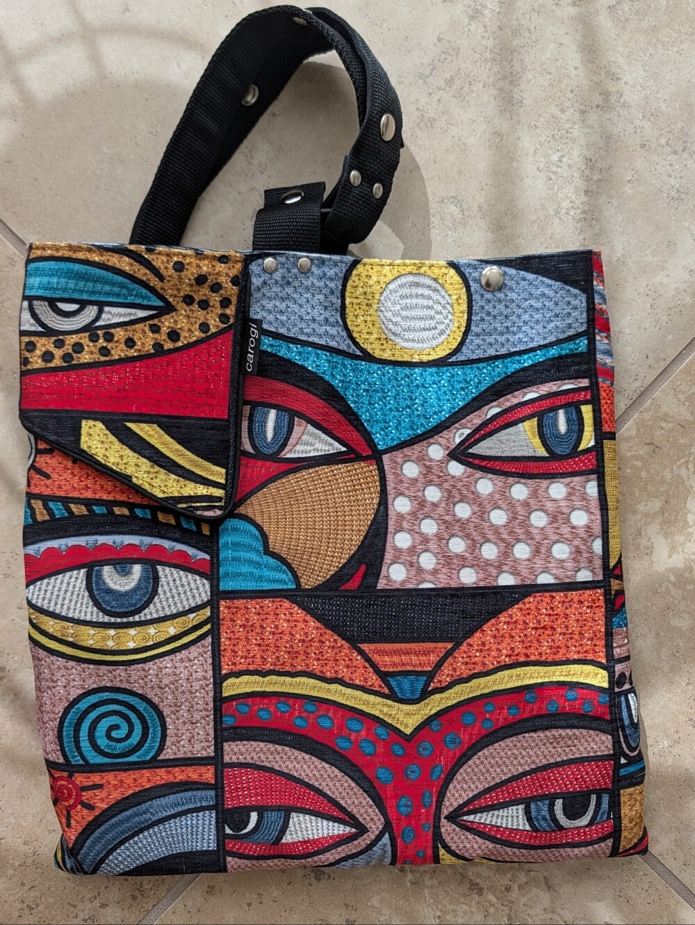 Carogi Multi-Way Convertible Tapestry Bag Abstract Eyes Wearable Art.